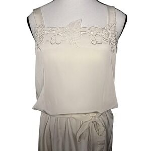 Vintage 80s Boho Cottagecore Wedding Espresso Ivory Cream Silky Midi Dress Large